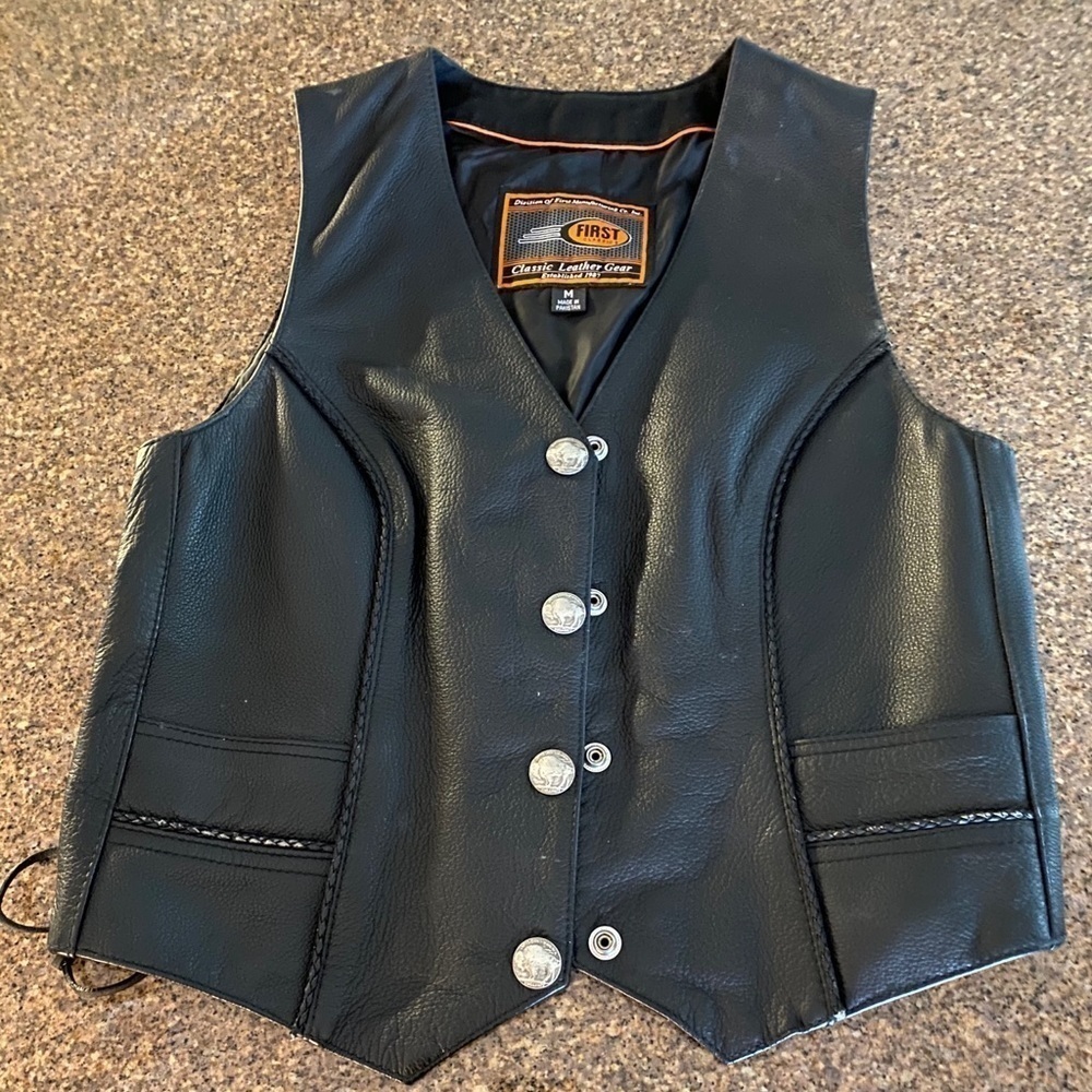 Leather Harley Style Vest. FIRST Mfg. Medium​​​​​​​​​